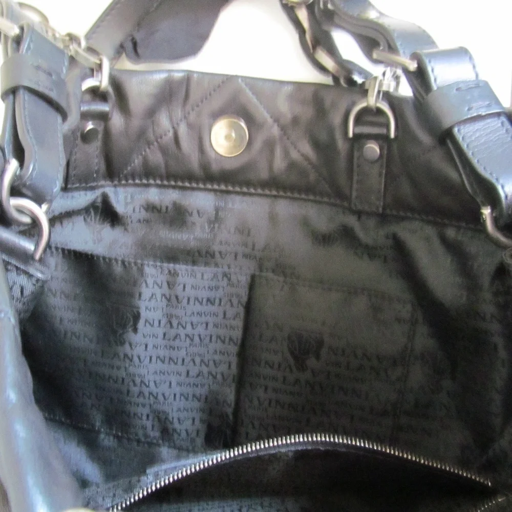 Lanvin Amalia Black Quilted Silky Soft Lambskin Leather Tote Large Handbag